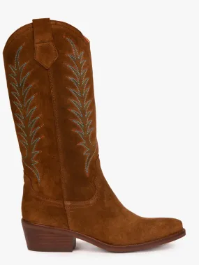 40% OFF - PENELOPE CHILVERS Goldie Embroidered Cowboy Boots - Ladies Suede - Peat - SIze: UK 3 (EU 36)