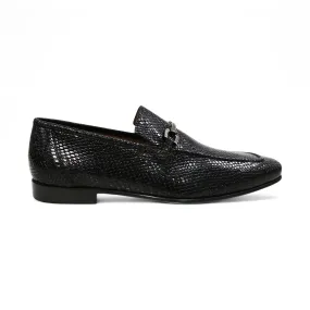 Ambrogio by Mezlan Men's Shoes Black Snake Print Leather Horsebit Loafers (AMZ1015)