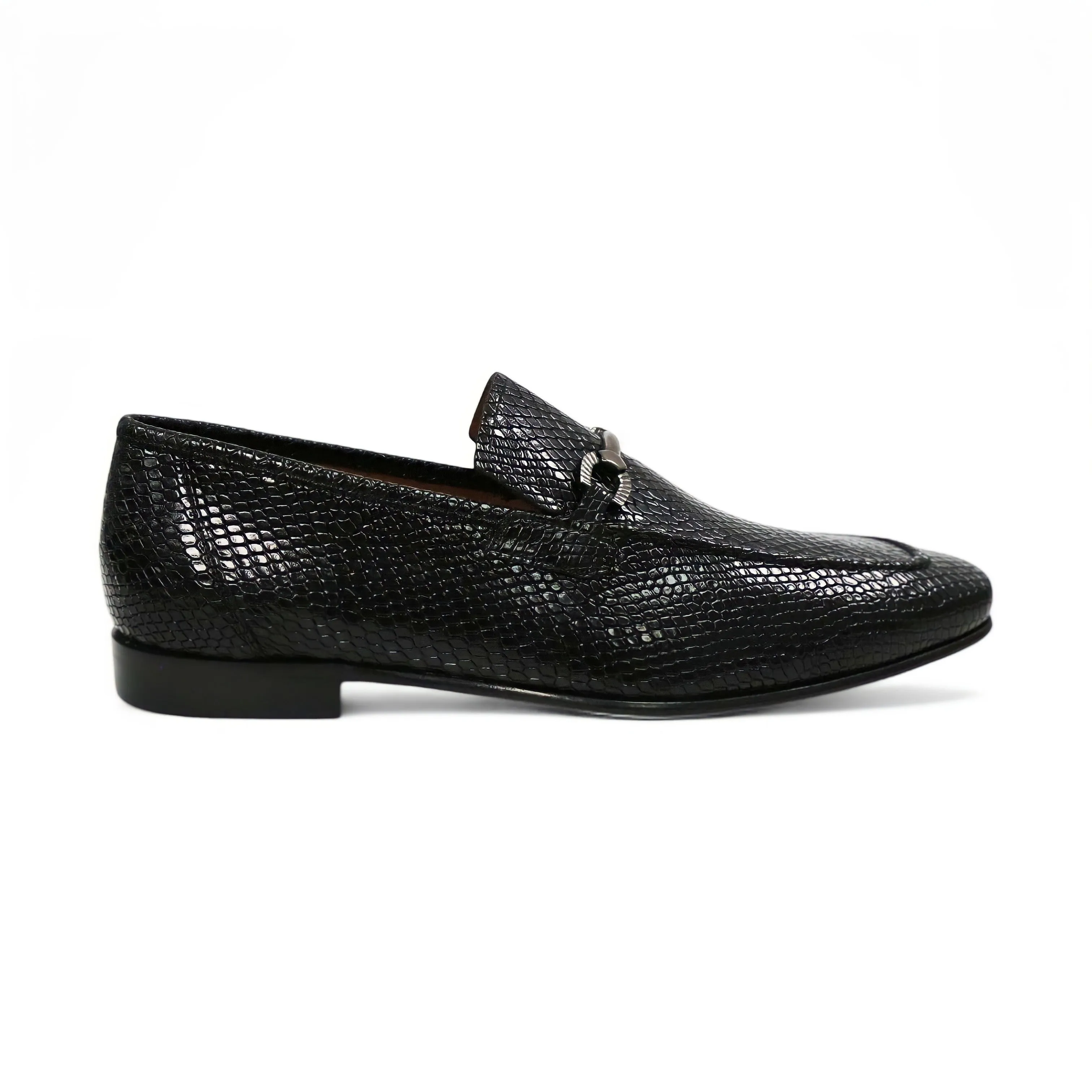 Ambrogio by Mezlan Men's Shoes Black Snake Print Leather Horsebit Loafers (AMZ1015)