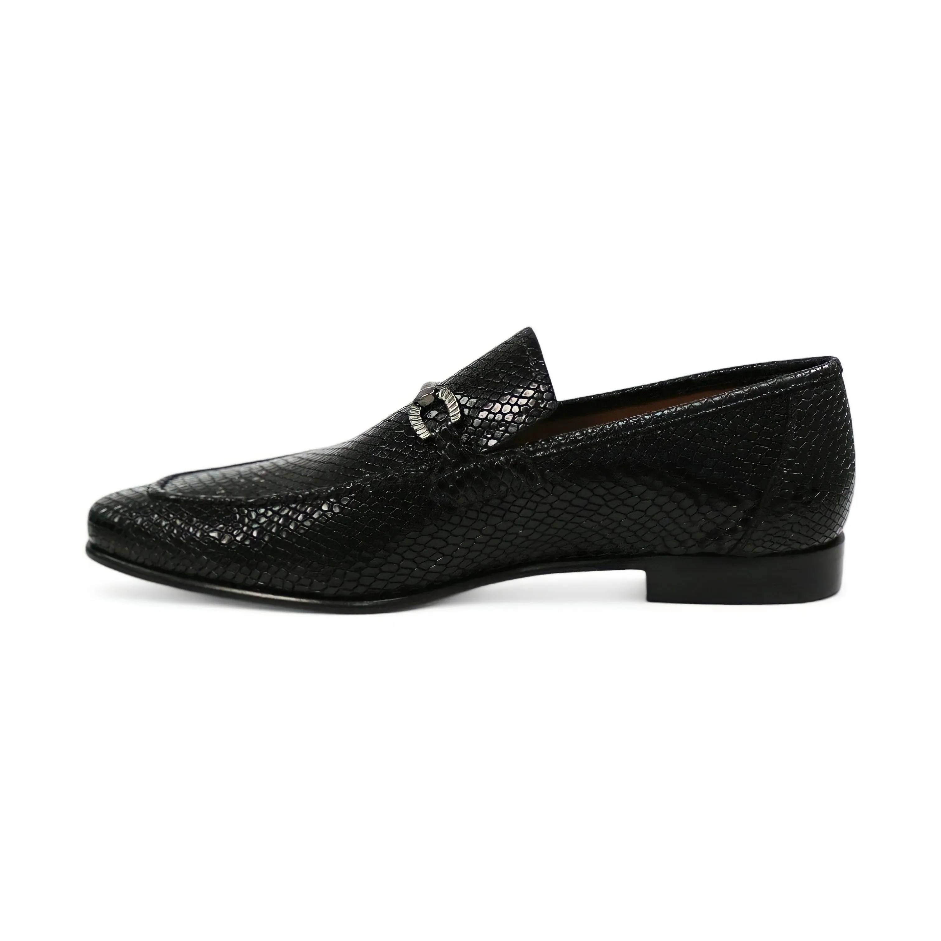 Ambrogio by Mezlan Men's Shoes Black Snake Print Leather Horsebit Loafers (AMZ1015)