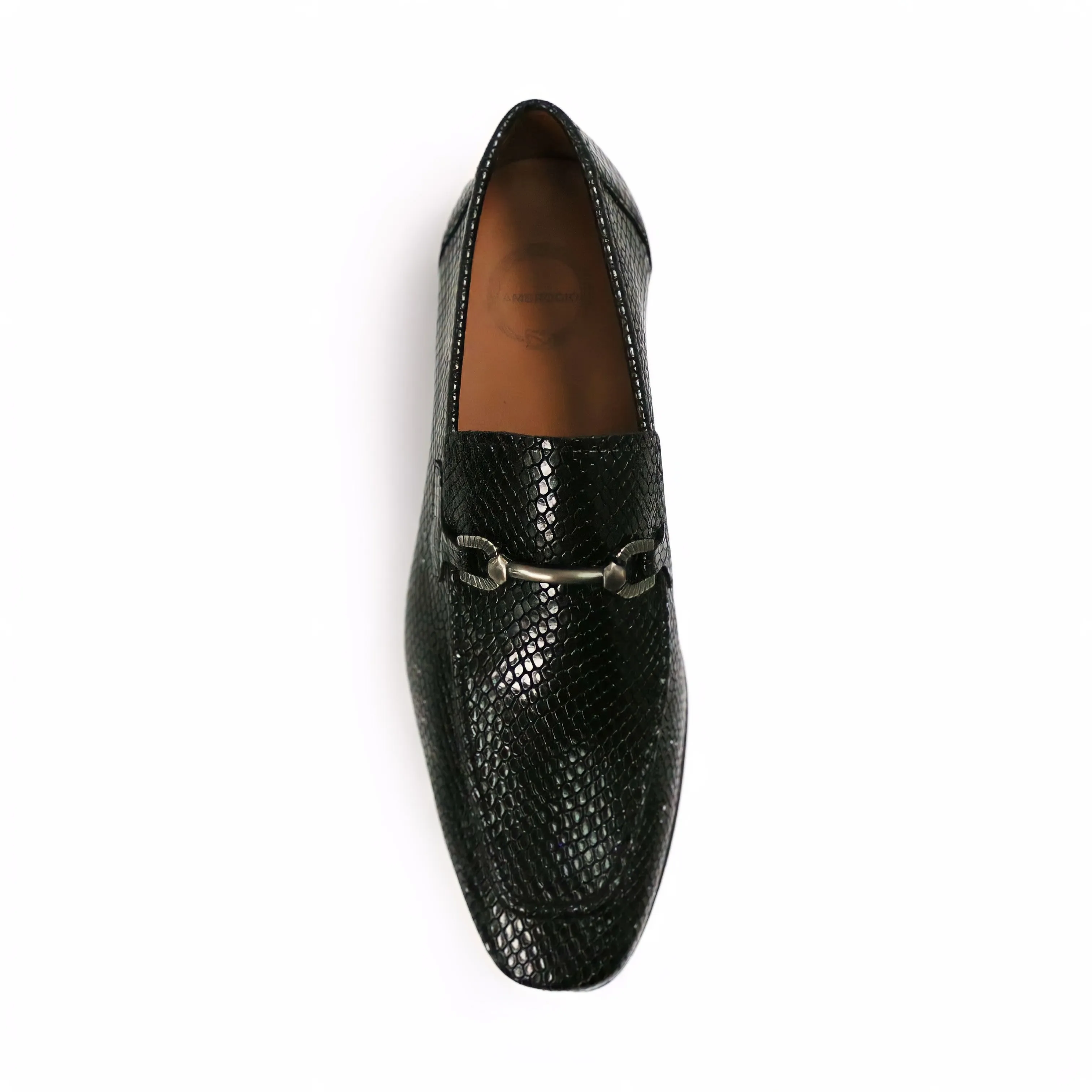 Ambrogio by Mezlan Men's Shoes Black Snake Print Leather Horsebit Loafers (AMZ1015)