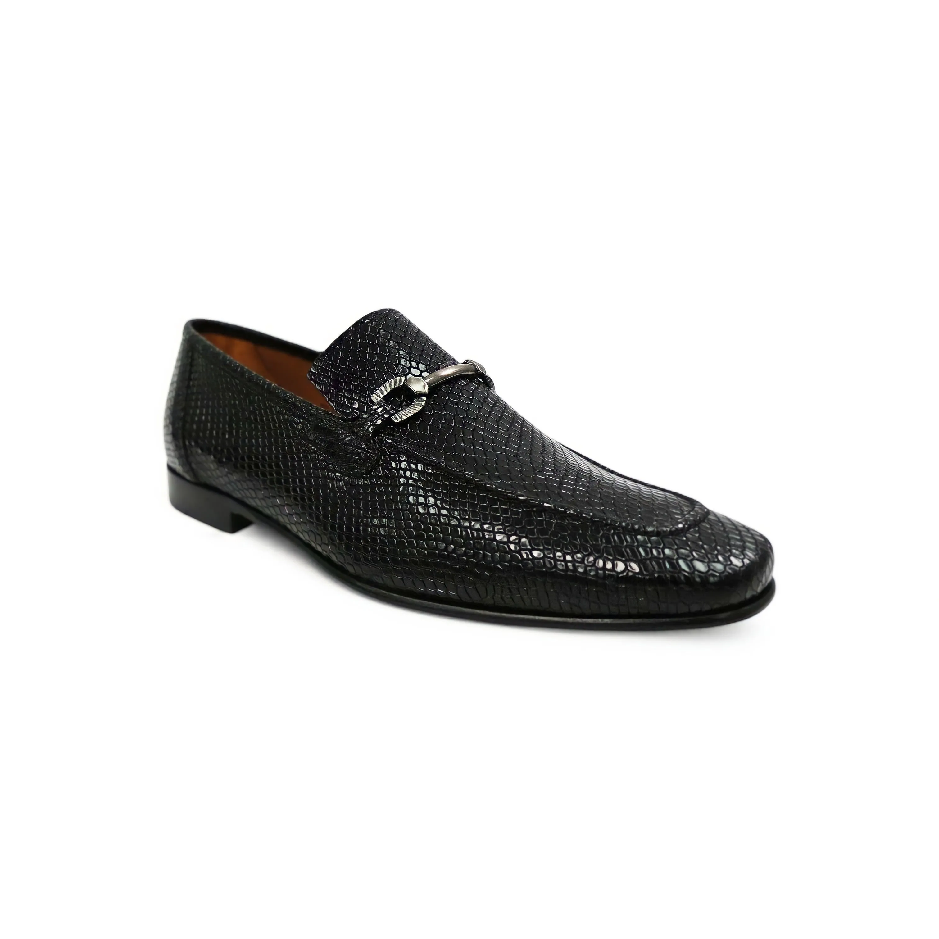 Ambrogio by Mezlan Men's Shoes Black Snake Print Leather Horsebit Loafers (AMZ1015)