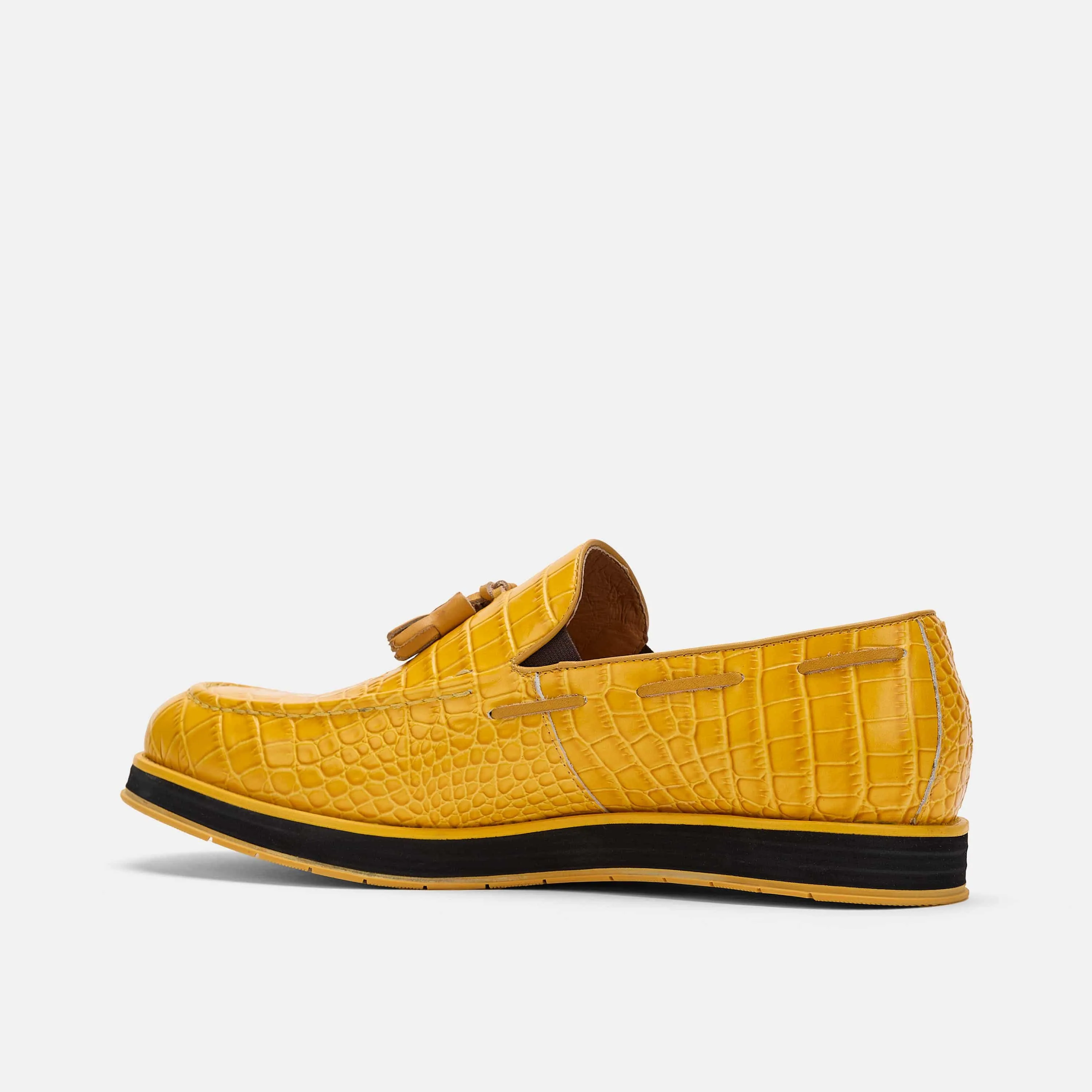 Apollo Yellow Crocskin Leather Tassel Loafers