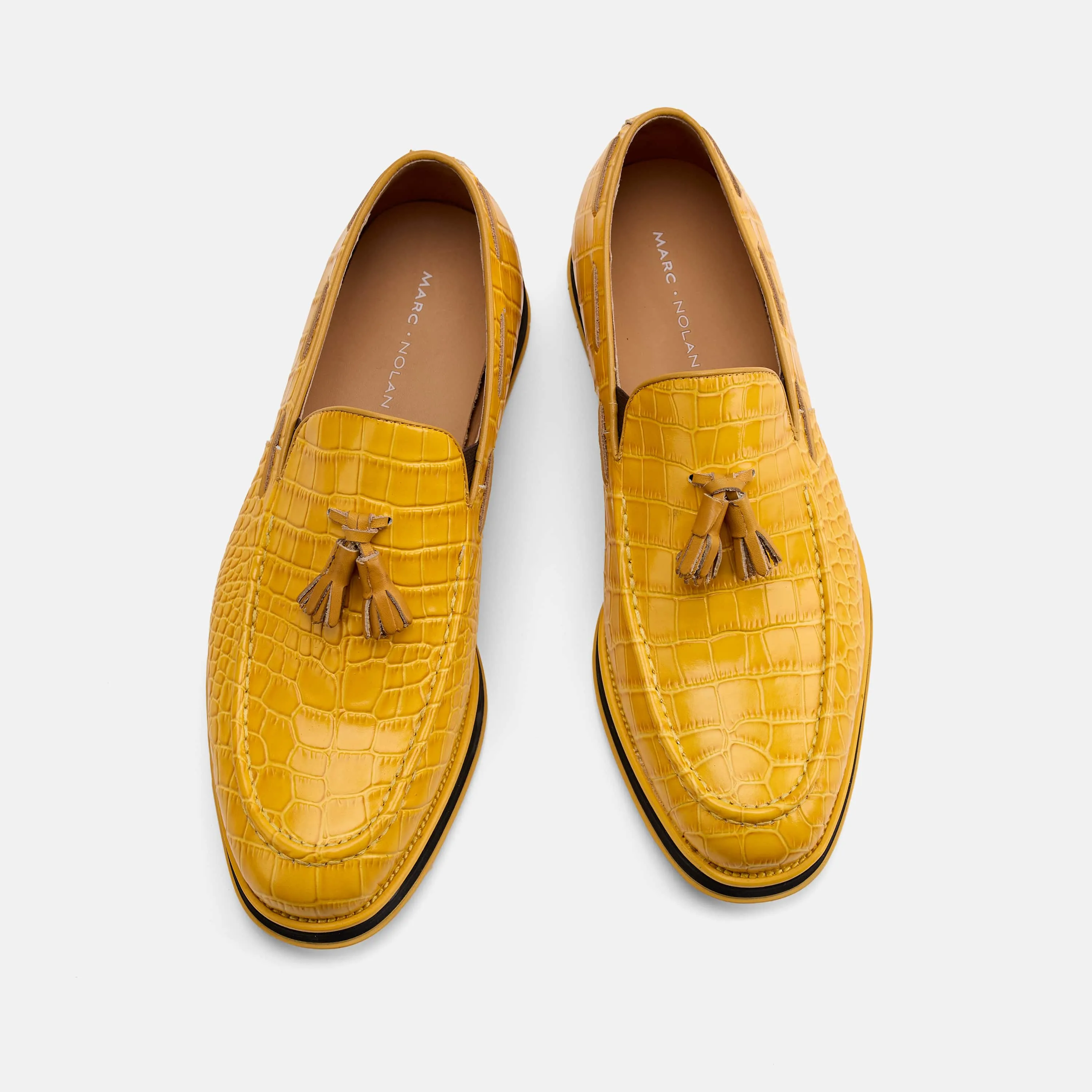Apollo Yellow Crocskin Leather Tassel Loafers