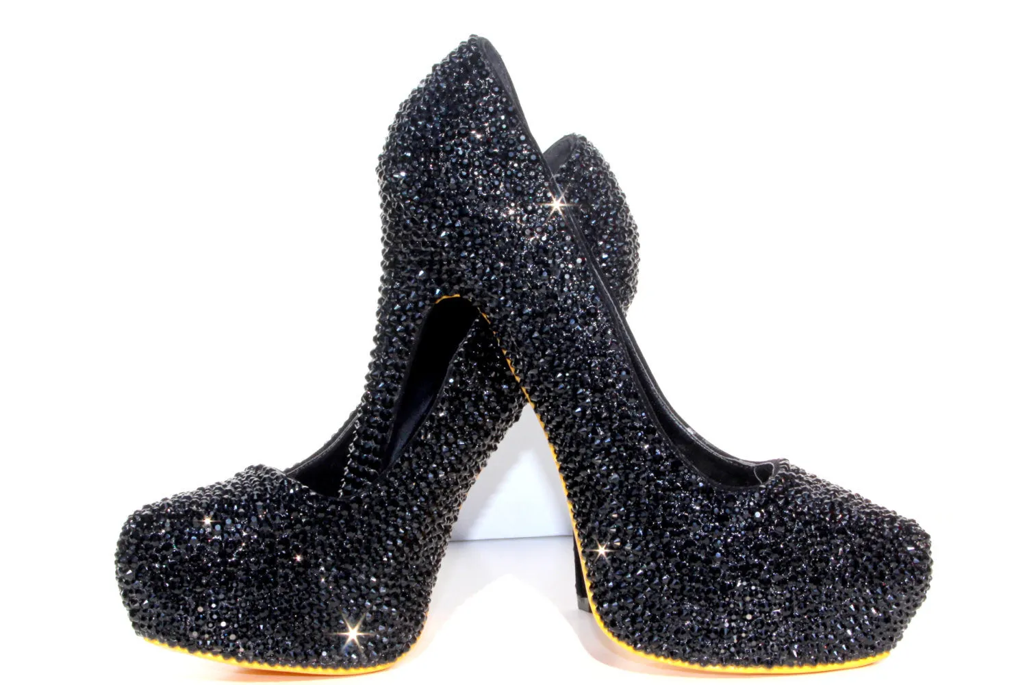 Black Crystal Heels with Sole Color of Choice