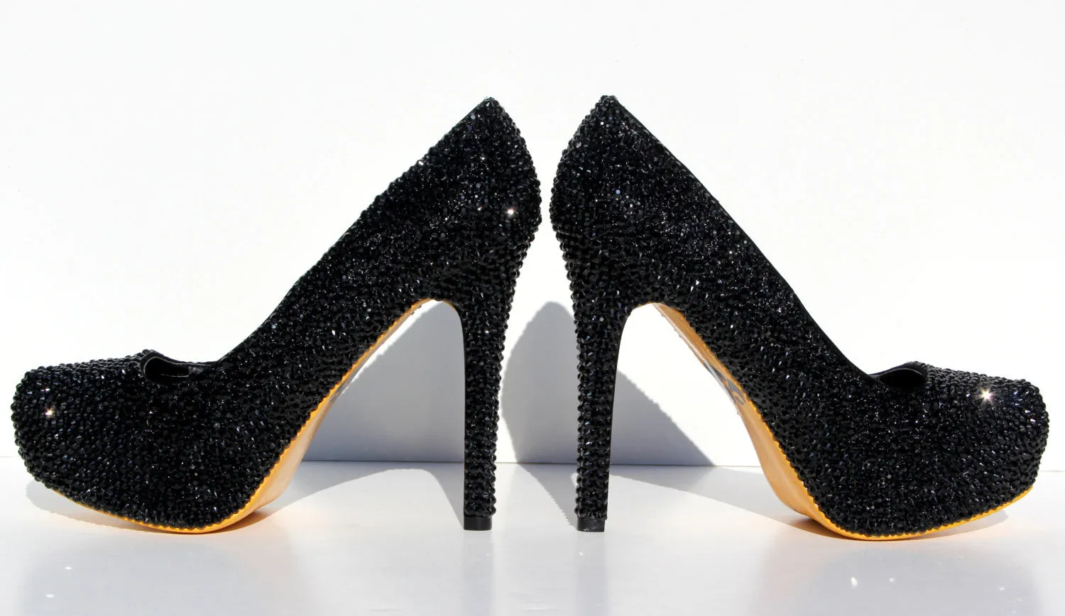 Black Crystal Heels with Sole Color of Choice