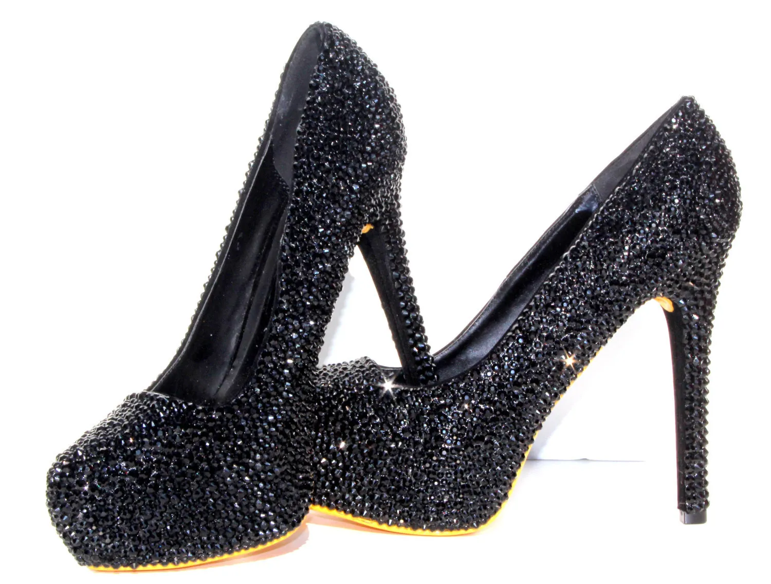 Black Crystal Heels with Sole Color of Choice