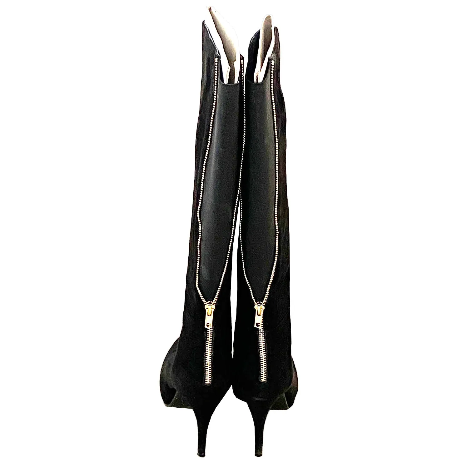 Black Faux Suede Fashion Boots - Stiletto Heel - Knee High - Wide Leg - 8M