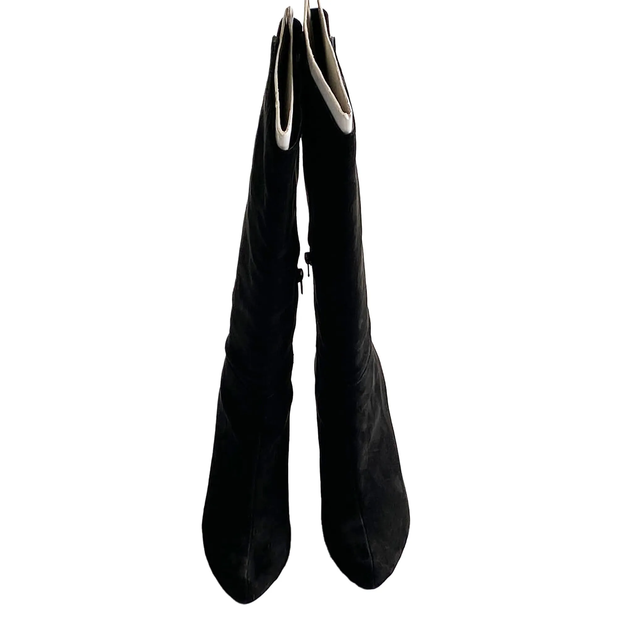 Black Faux Suede Fashion Boots - Stiletto Heel - Knee High - Wide Leg - 8M