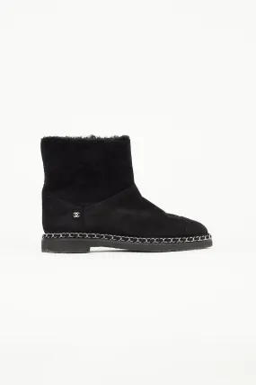 Black Suede & Shearling Chain Ankle Boot