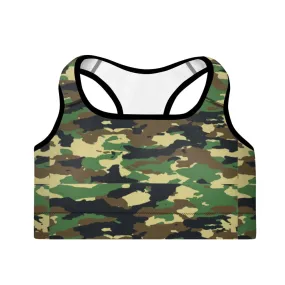 Cara High-Impact Racerback Sports Bra | Padded & Moisture Wicking Fabric | Green Camo