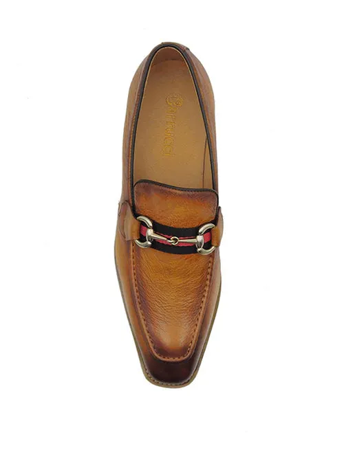 Carrucci cognac loafer men's casual shoes silver buckle genuine leather