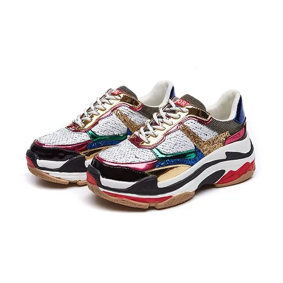 Chic Color Block Sequins Sneaker Shoes