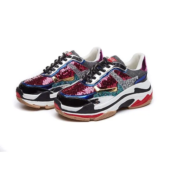 Chic Color Block Sequins Sneaker Shoes