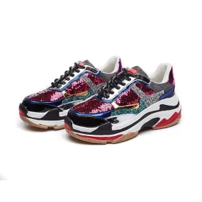 Chic Color Block Sequins Sneaker Shoes