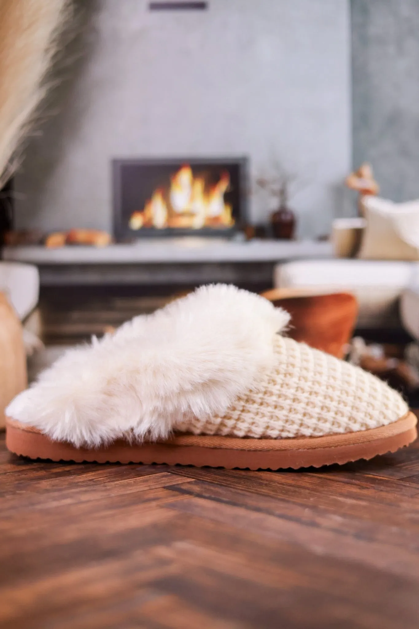 Cream Sweater Slippers