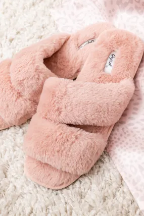 Double Strap Faux Fur Slippers In Blush - 11/3/2022