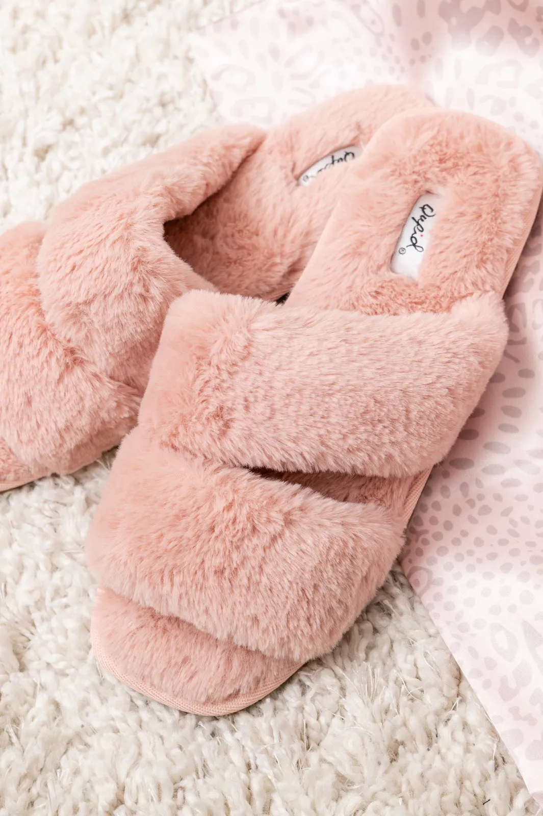 Double Strap Faux Fur Slippers In Blush - 11/3/2022