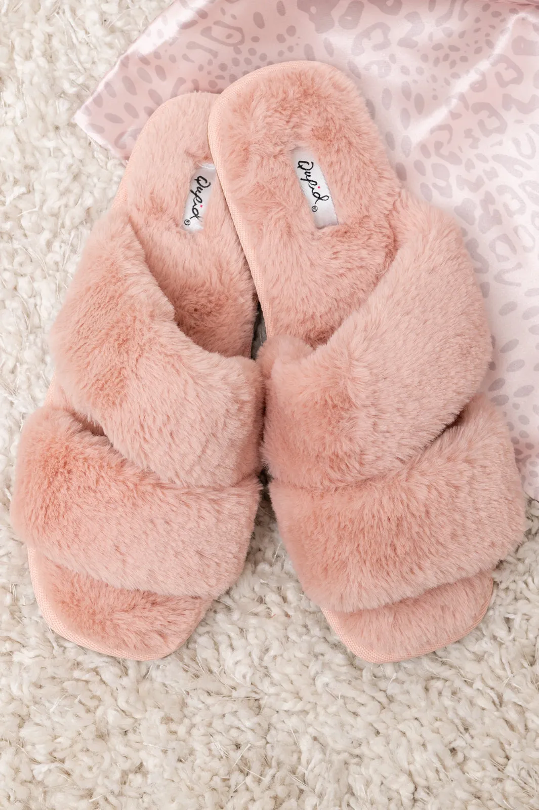 Double Strap Faux Fur Slippers In Blush - 11/3/2022