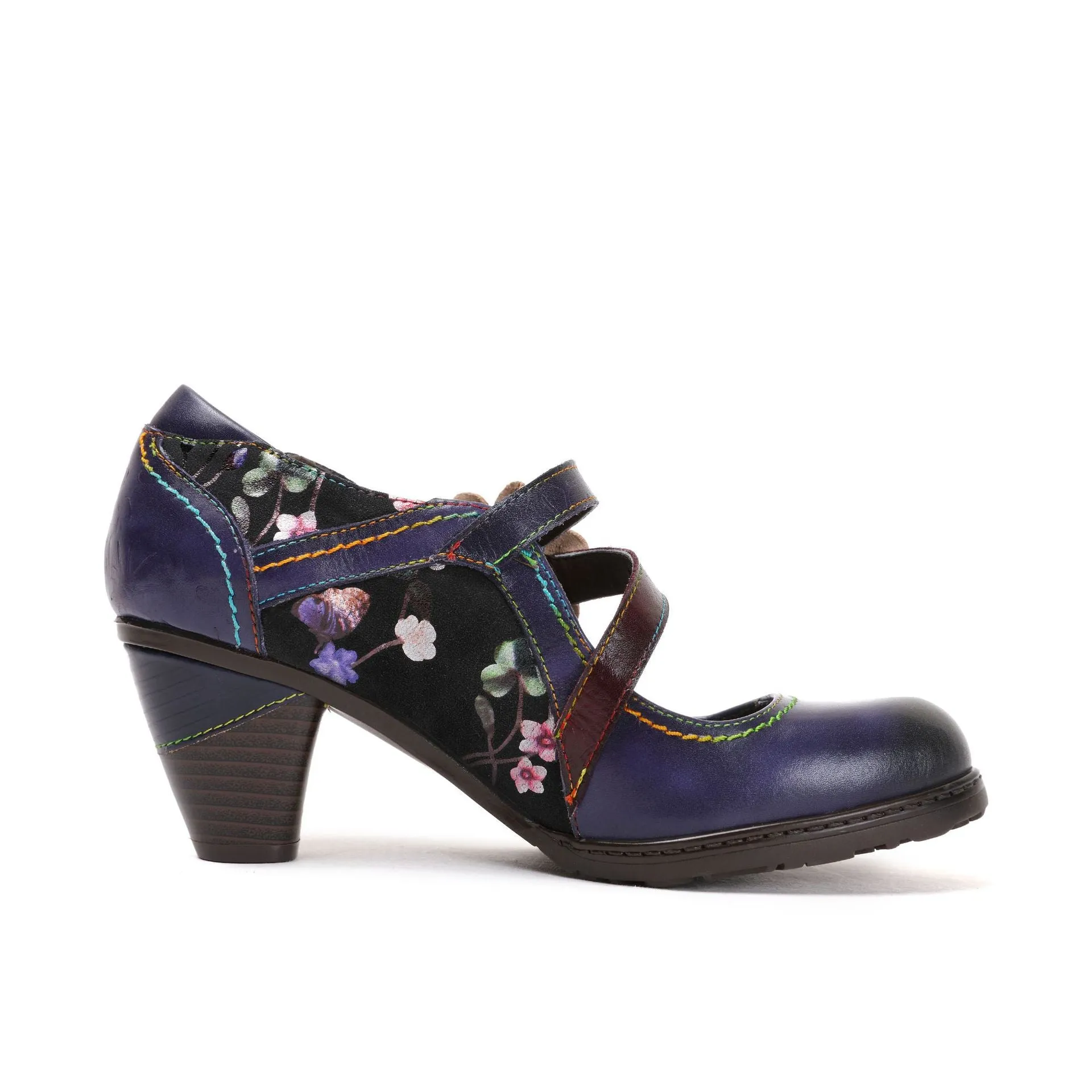 First Layer Cowhide Retro Flower Women's Shoes Red High Heels Fashion Single Shoes