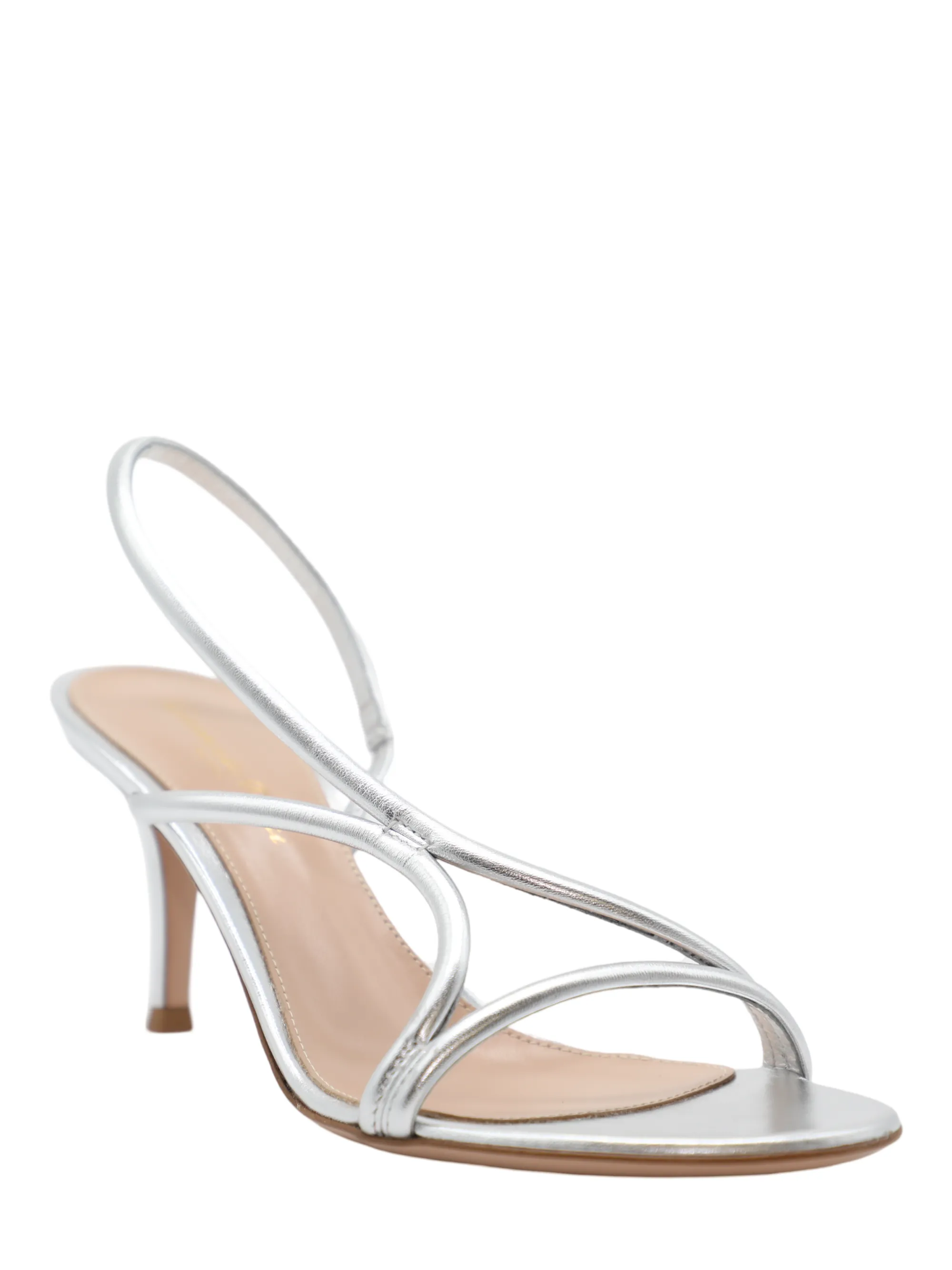 Gianvito Rossi Nappa Silk Heel in Silver Arge