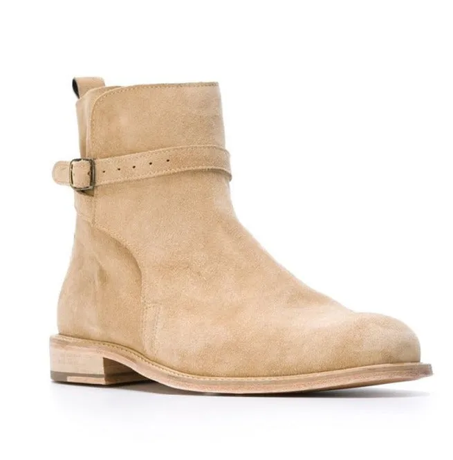 Handmade Beige Suede Leather Boots, Jodhpur Boot For Men Ankle Boots