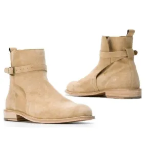 Handmade Beige Suede Leather Boots, Jodhpur Boot For Men Ankle Boots