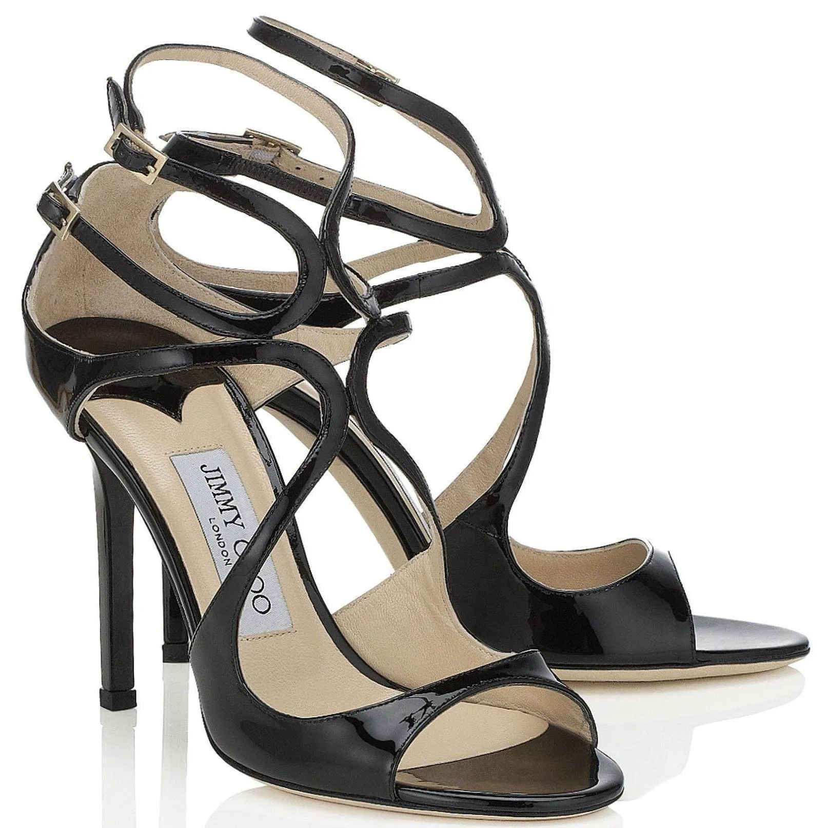 JIMMY CHOO Lang Patent Strappy Sandals, Black