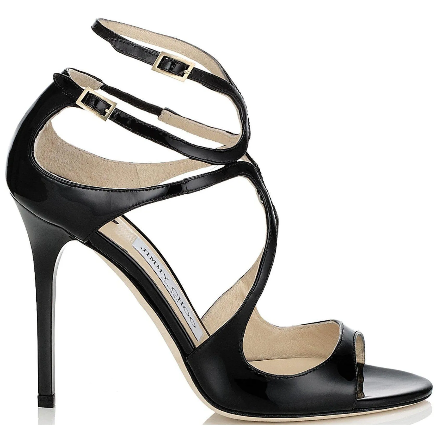 JIMMY CHOO Lang Patent Strappy Sandals, Black