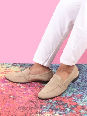 Men Camel Suede Leather Outdoor Penny Loafer Shoes