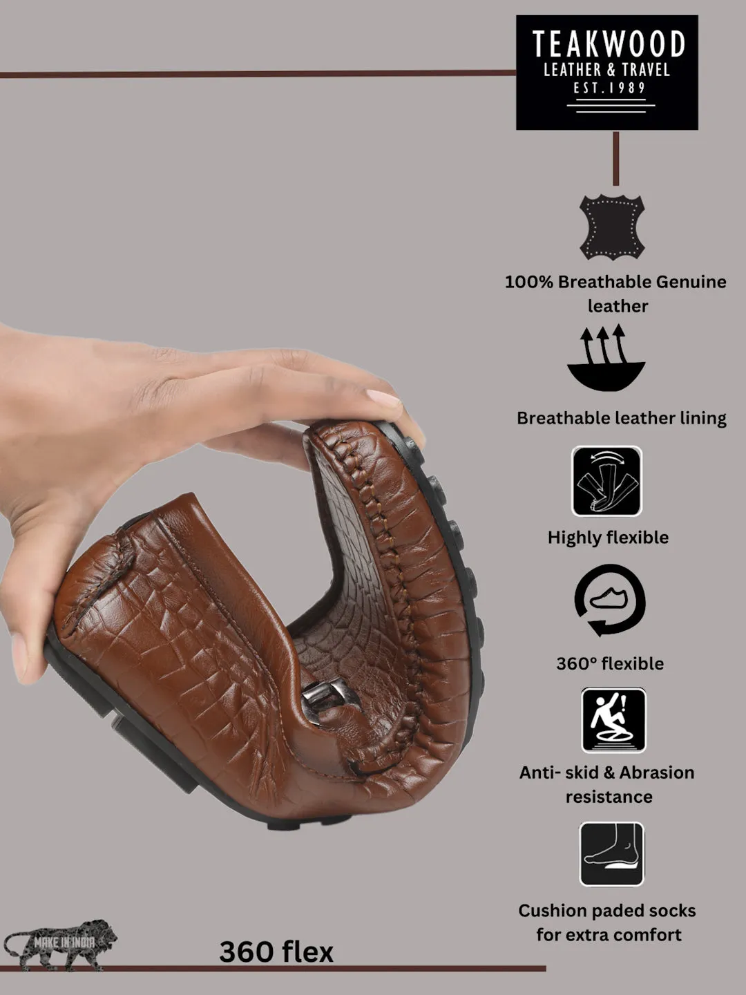Men's Brown Texture Leather Flexi 360 Loafers