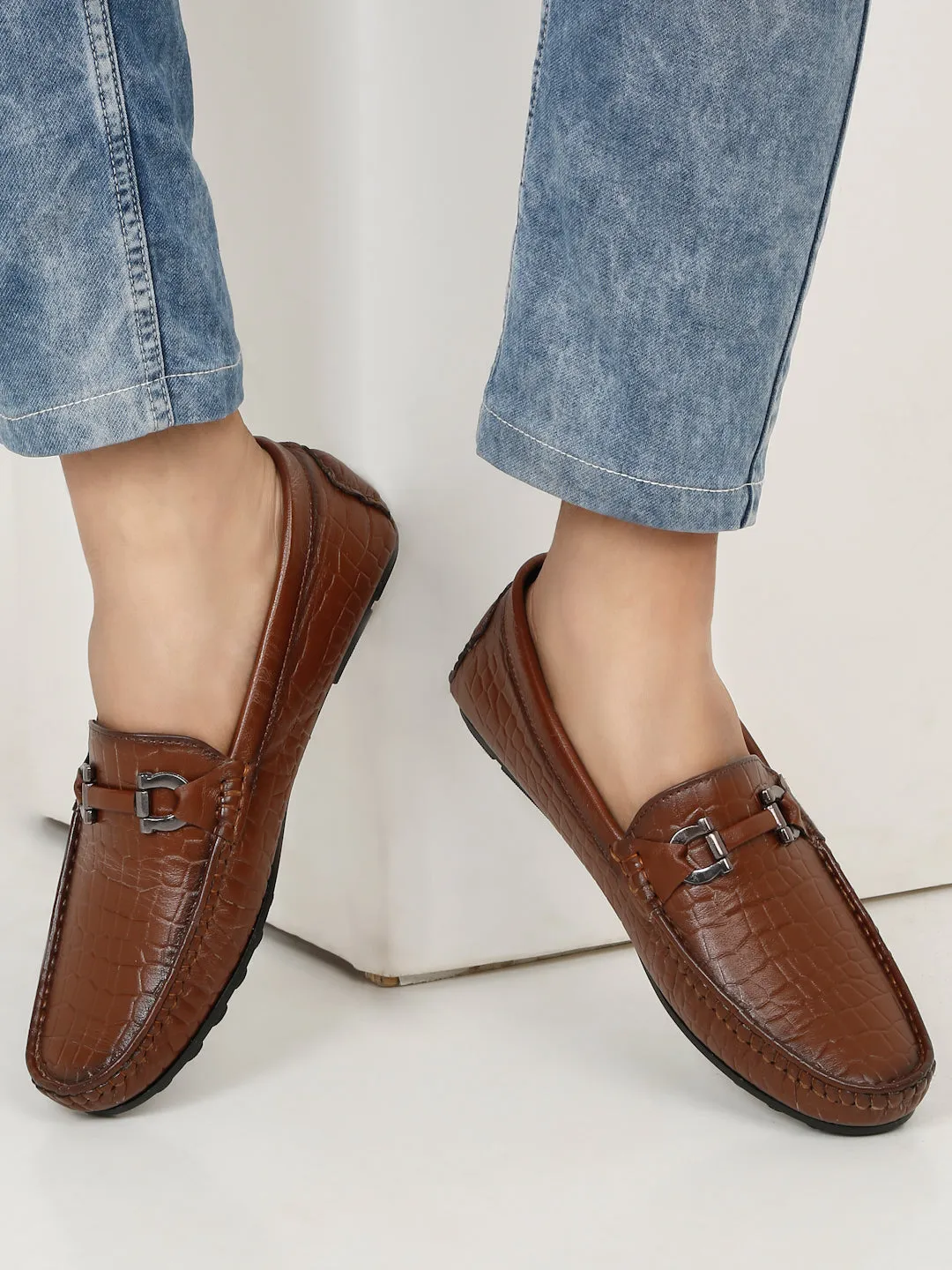 Men's Brown Texture Leather Flexi 360 Loafers