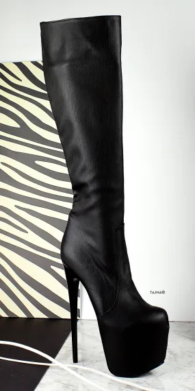 Mid-Calf High Heel Black Matte Boots