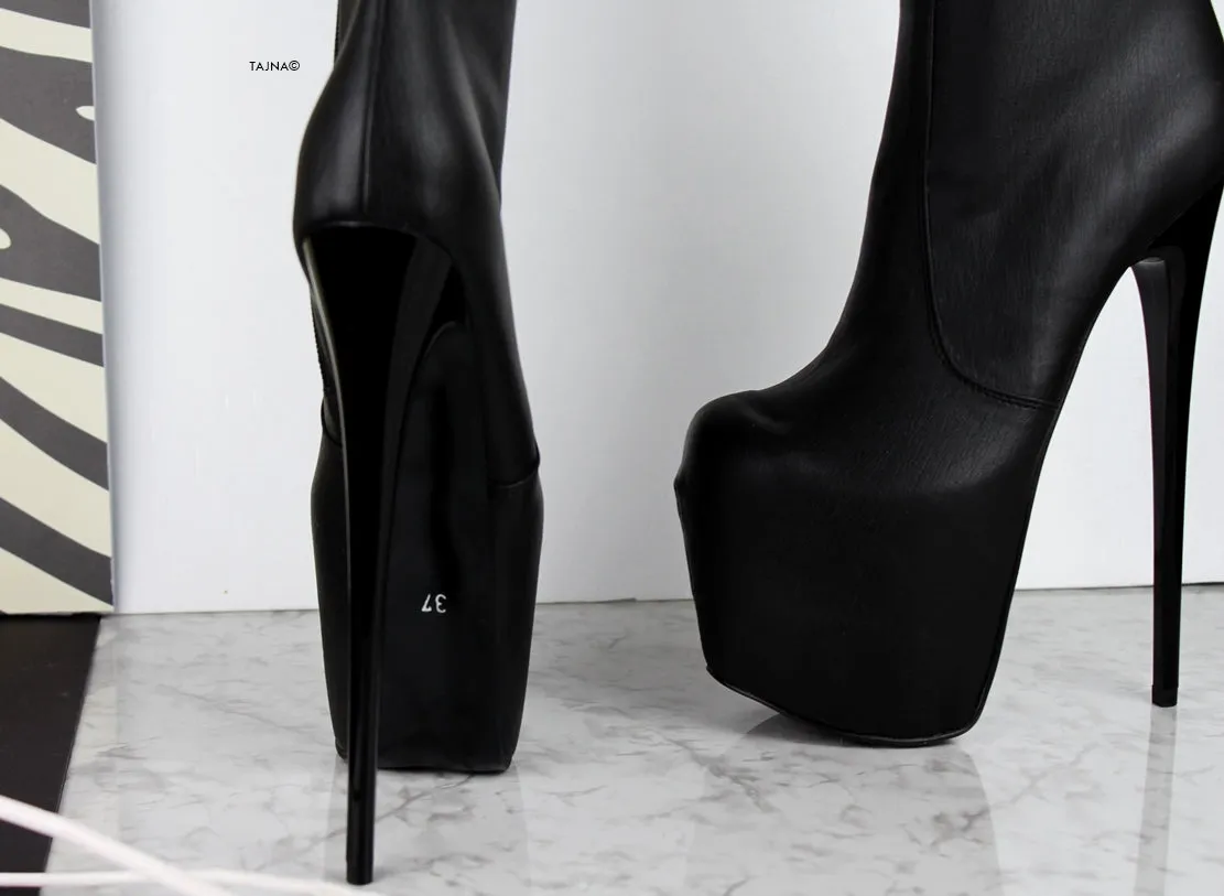 Mid-Calf High Heel Black Matte Boots