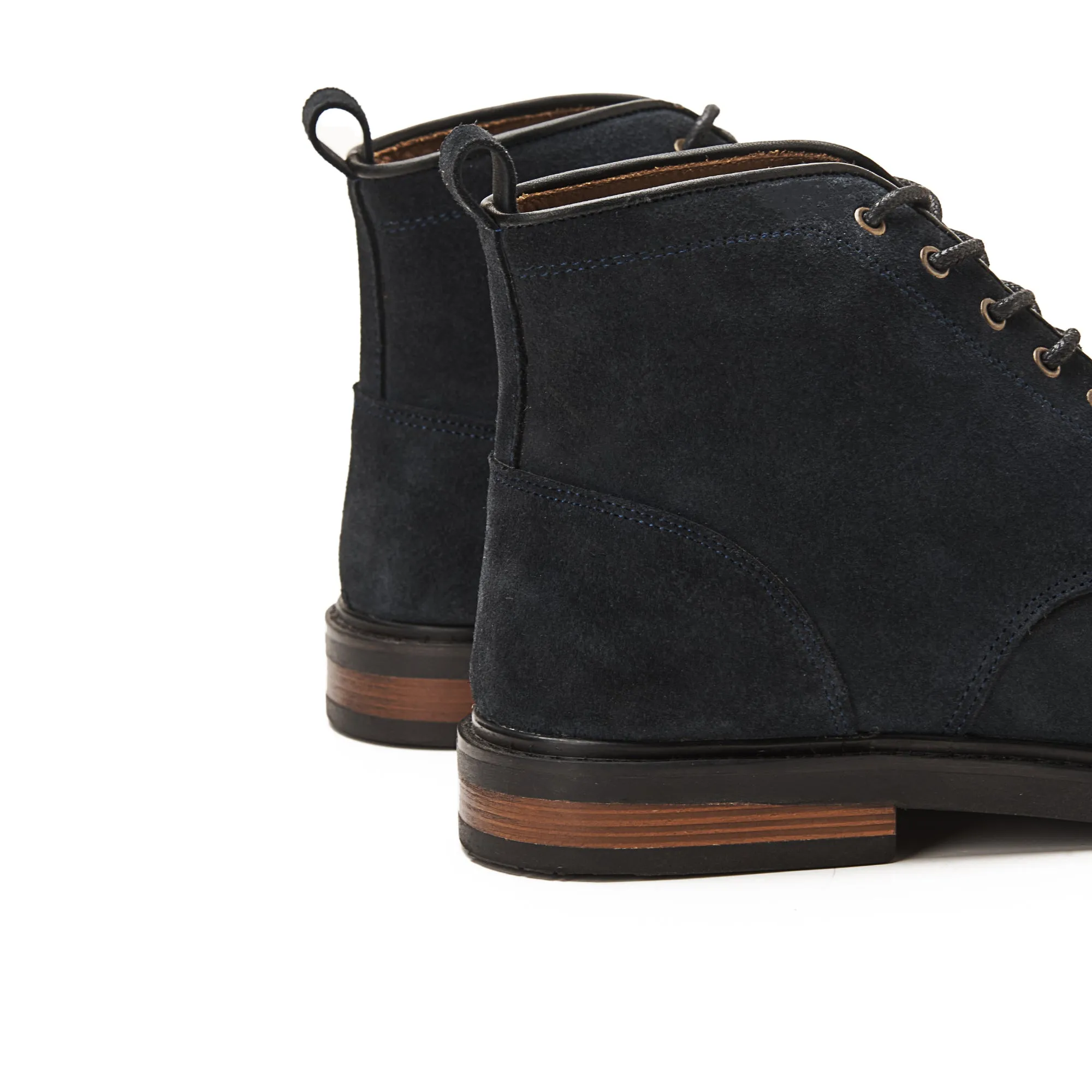 Moc Toe Suede Lace Up Genuine Leather Half Boots - Dark Blue