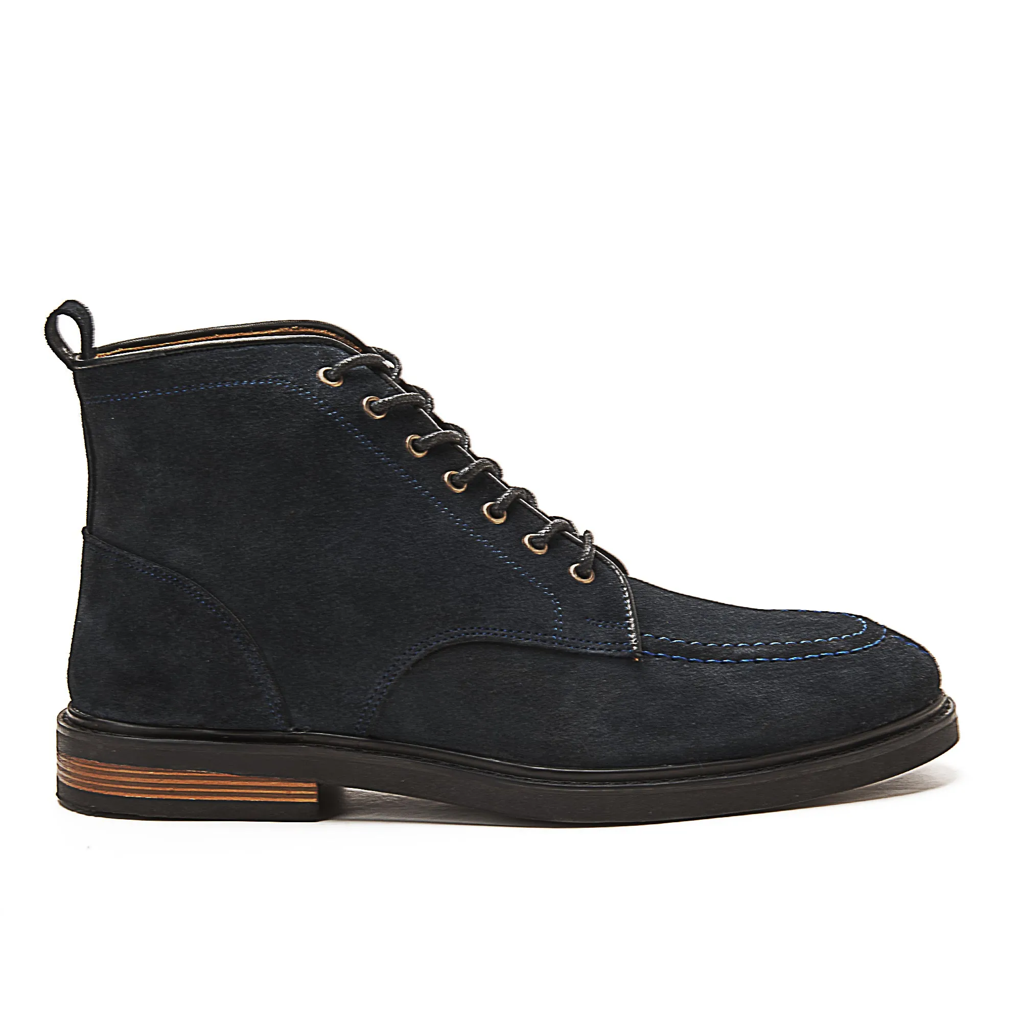 Moc Toe Suede Lace Up Genuine Leather Half Boots - Dark Blue
