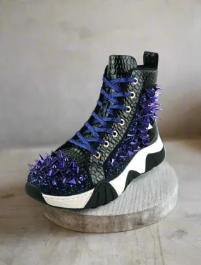 Navy Spikes High Top Sneakers Encore by Fiesso