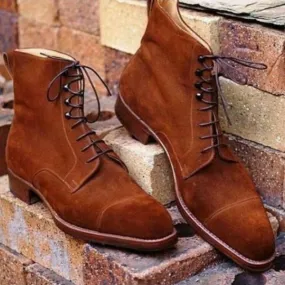 New Handmade Dark Tan Suede Leather Ankle Boots for Men’s