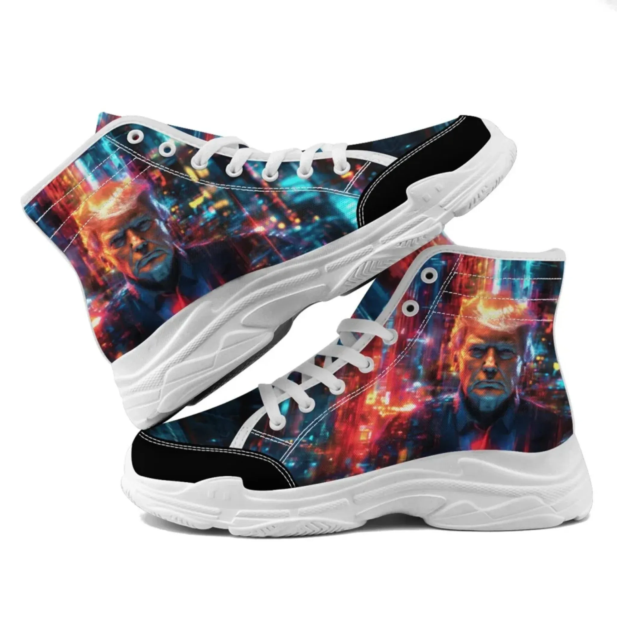 Personalized Trump Sneakers, Custom Canvas High Top Shoes, Patriotic Chunk Shoes
