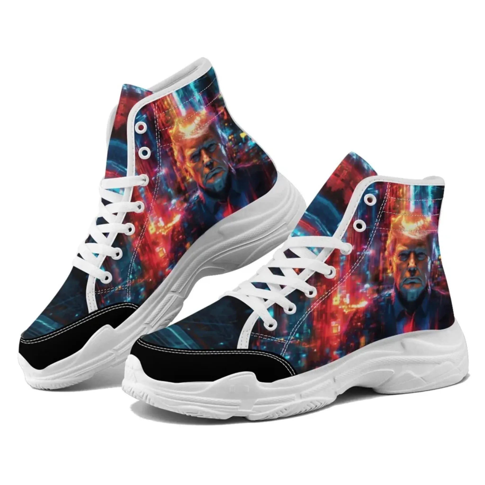 Personalized Trump Sneakers, Custom Canvas High Top Shoes, Patriotic Chunk Shoes