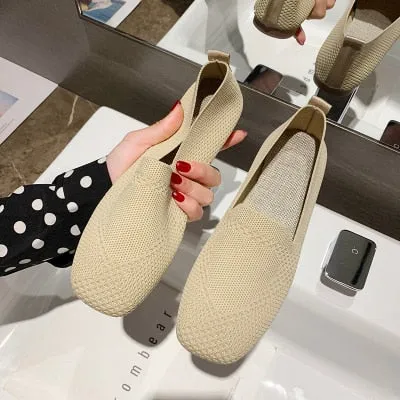 Stretch Fabric Rubber Sole Loafers