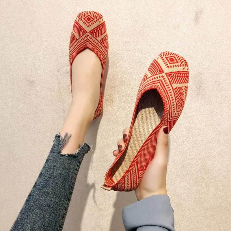 Stretch Fabric Rubber Sole Loafers