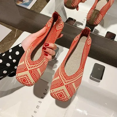 Stretch Fabric Rubber Sole Loafers