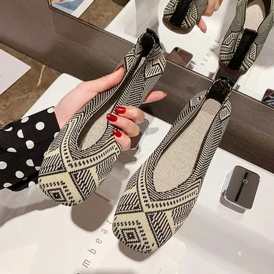 Stretch Fabric Rubber Sole Loafers