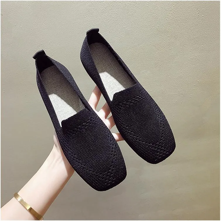 Stretch Fabric Rubber Sole Loafers
