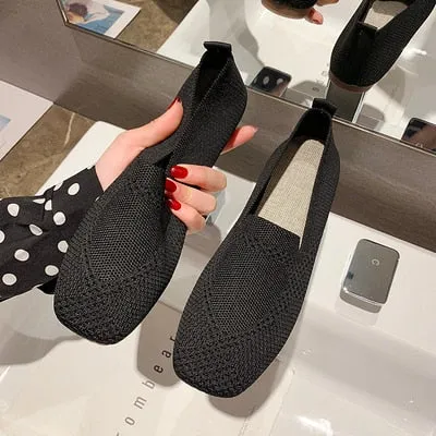 Stretch Fabric Rubber Sole Loafers
