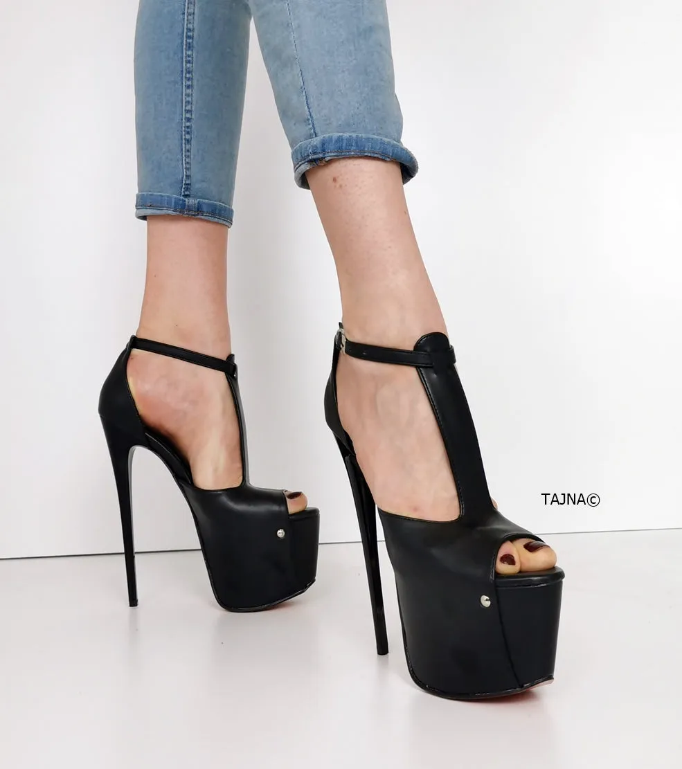 T Strap Peep Toe High Heels