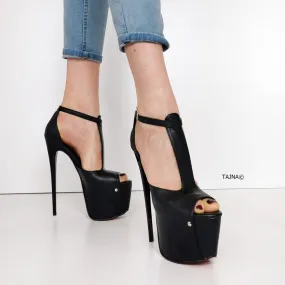 T Strap Peep Toe High Heels