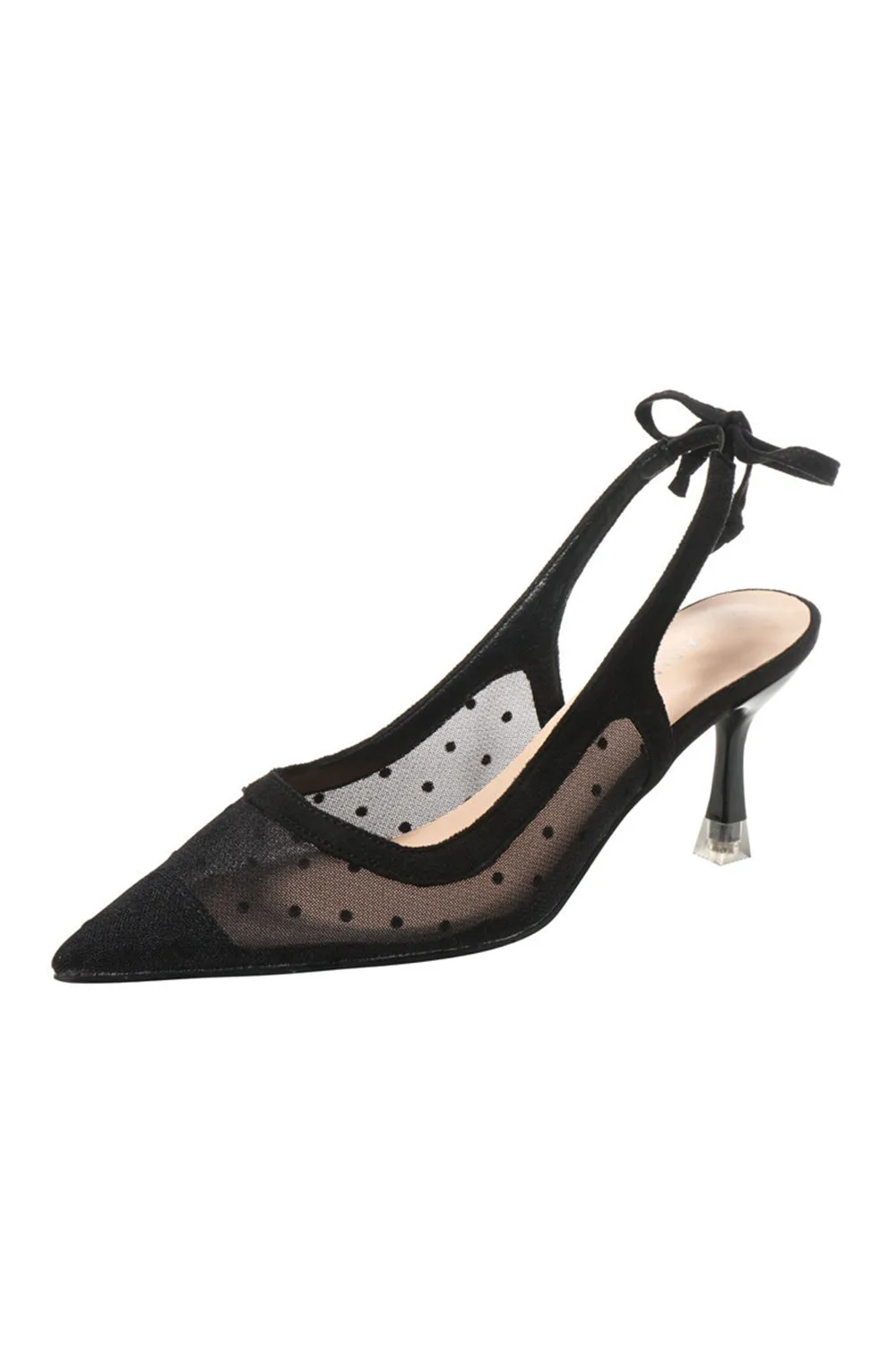 Wedding Shoes Stiletto Heel Mesh With Polka Dot Hollow-out Bowknot