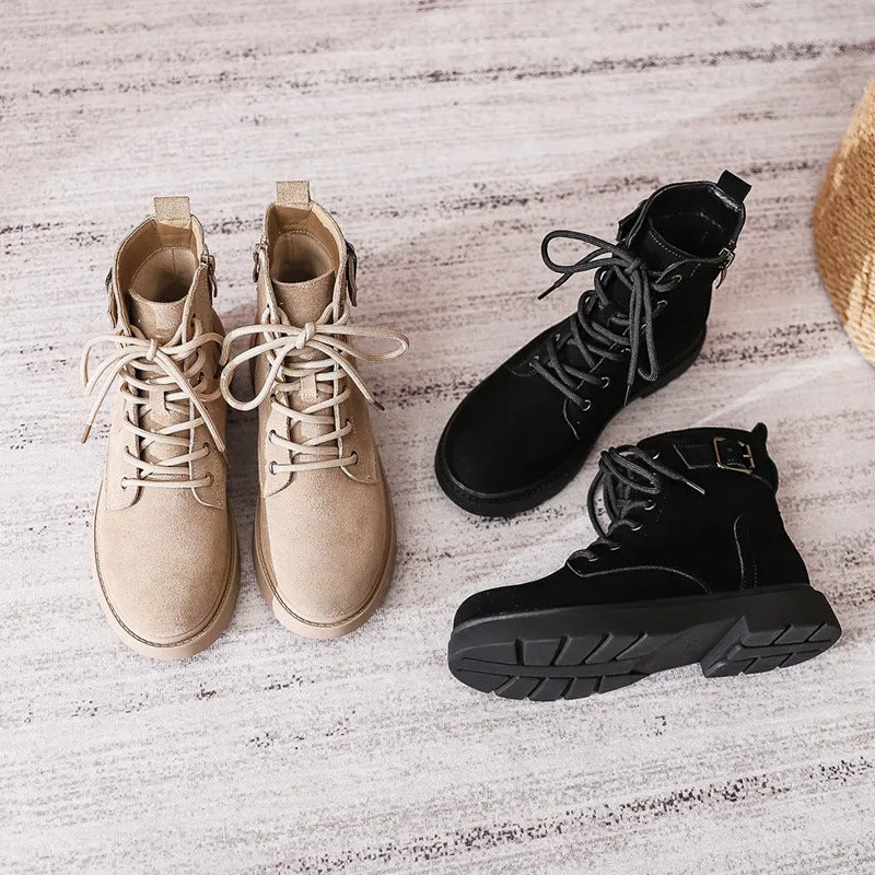 Women's Suede Lace-Up Short Boot